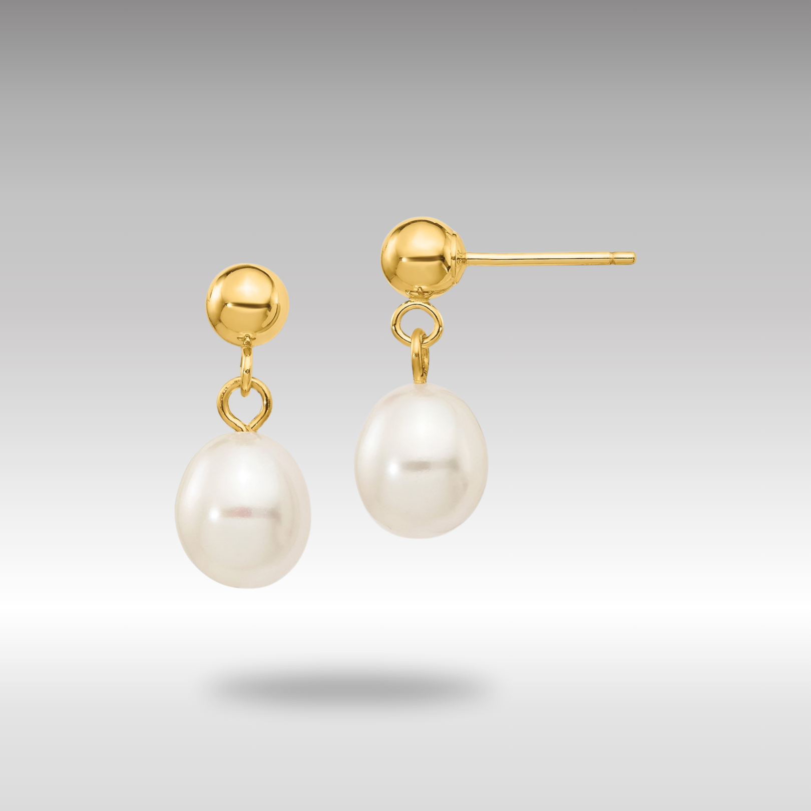 Gold 6.5mm Rice Freshwater Cultured Pearl Dangle Post Earrings Model-XF252E - Charlie & Co. Jewelry