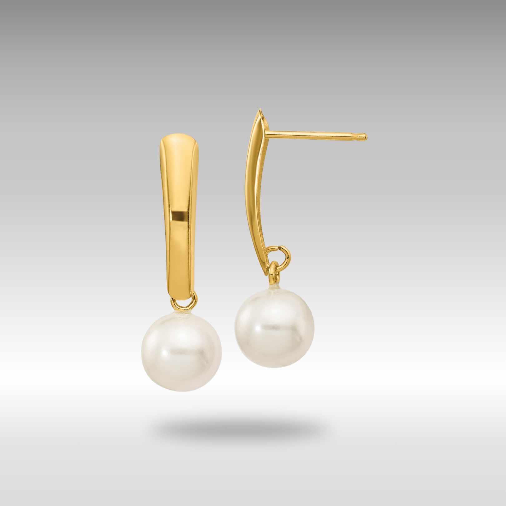 Gold 6-7mm White Round Freshwater Cultured Pearl Dangle Post Earrings Model-XF263E - Charlie & Co. Jewelry
