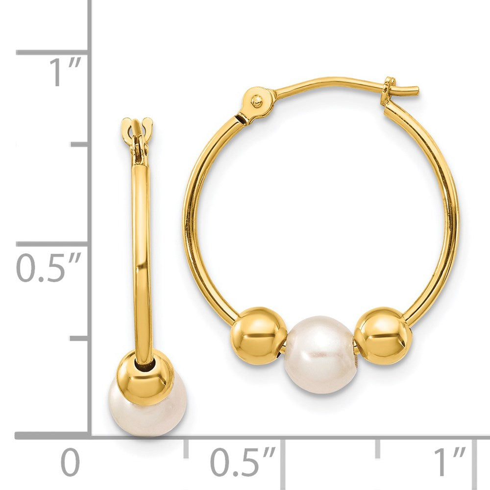 Gold 5-6mm White Semi-round Freshwater Cultured Pearl Polished Hoop Earring Model-XF446E - Charlie & Co. Jewelry