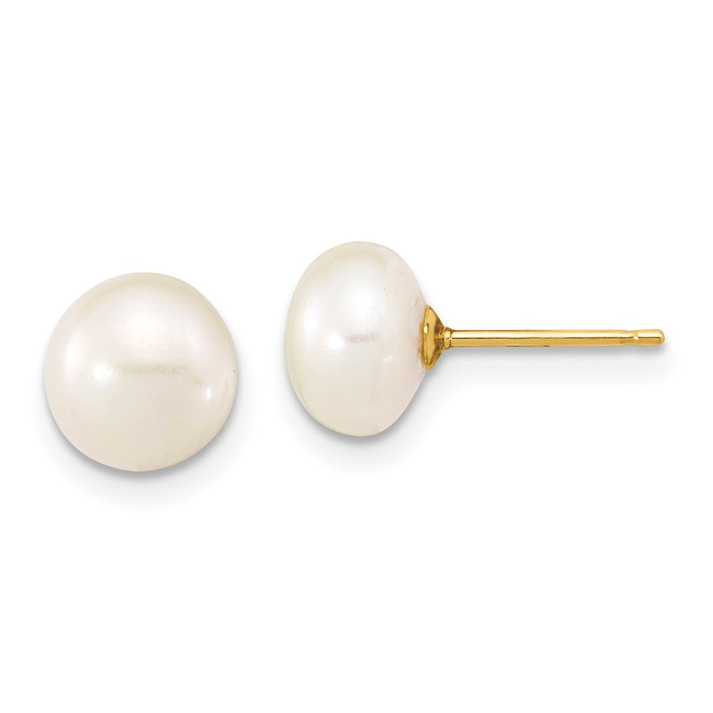 Gold 7-8mm Near Round White FWC Pearl Necklace and Button Earring Set - Model XF497WSET - Charlie & Co. Jewelry