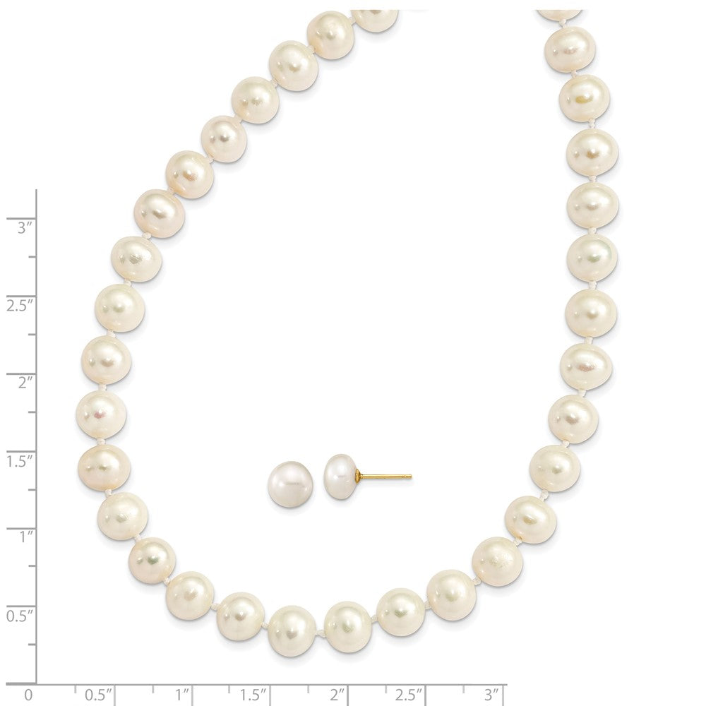 Gold 7-8mm Near Round White FWC Pearl Necklace and Button Earring Set - Model XF497WSET - Charlie & Co. Jewelry