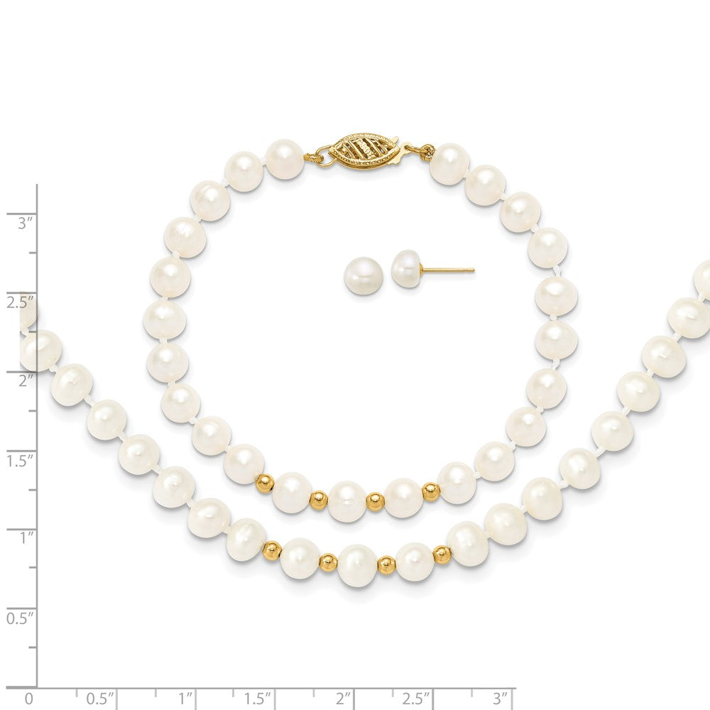 Gold 6-7mm White FW Cultured Pearl 18in. Necklace 7.25 Bracelet Earring Set - Model XF500SET - Charlie & Co. Jewelry