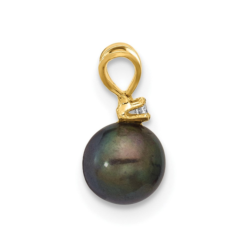 Gold 5-6mm Round Black FWC Pearl and .01ct Diamond Pendant - Model XF509PB - Charlie & Co. Jewelry