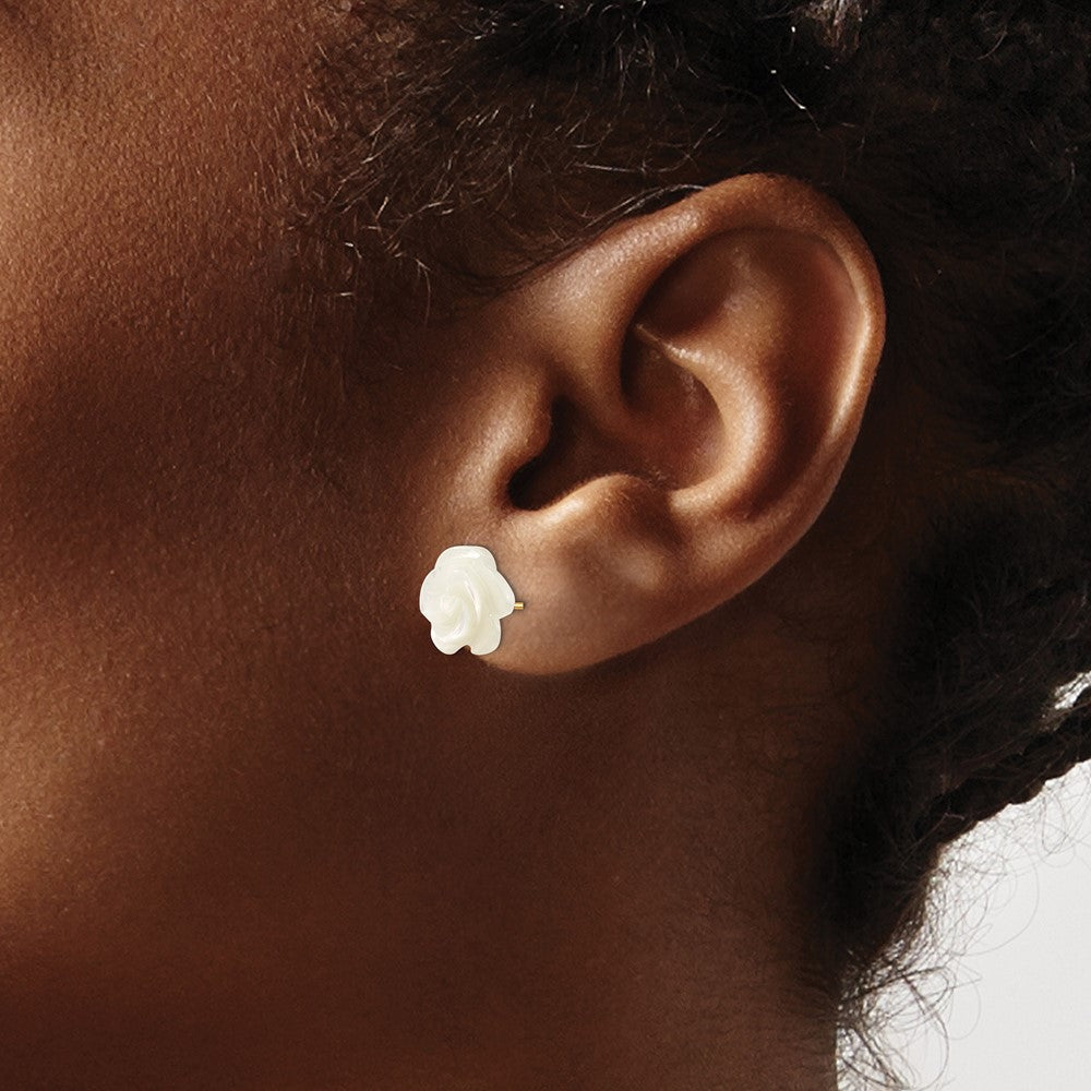 Gold 10mm White Mother of Pearl Flower Design Post Stud Earrings - Model XF594EW - Charlie & Co. Jewelry