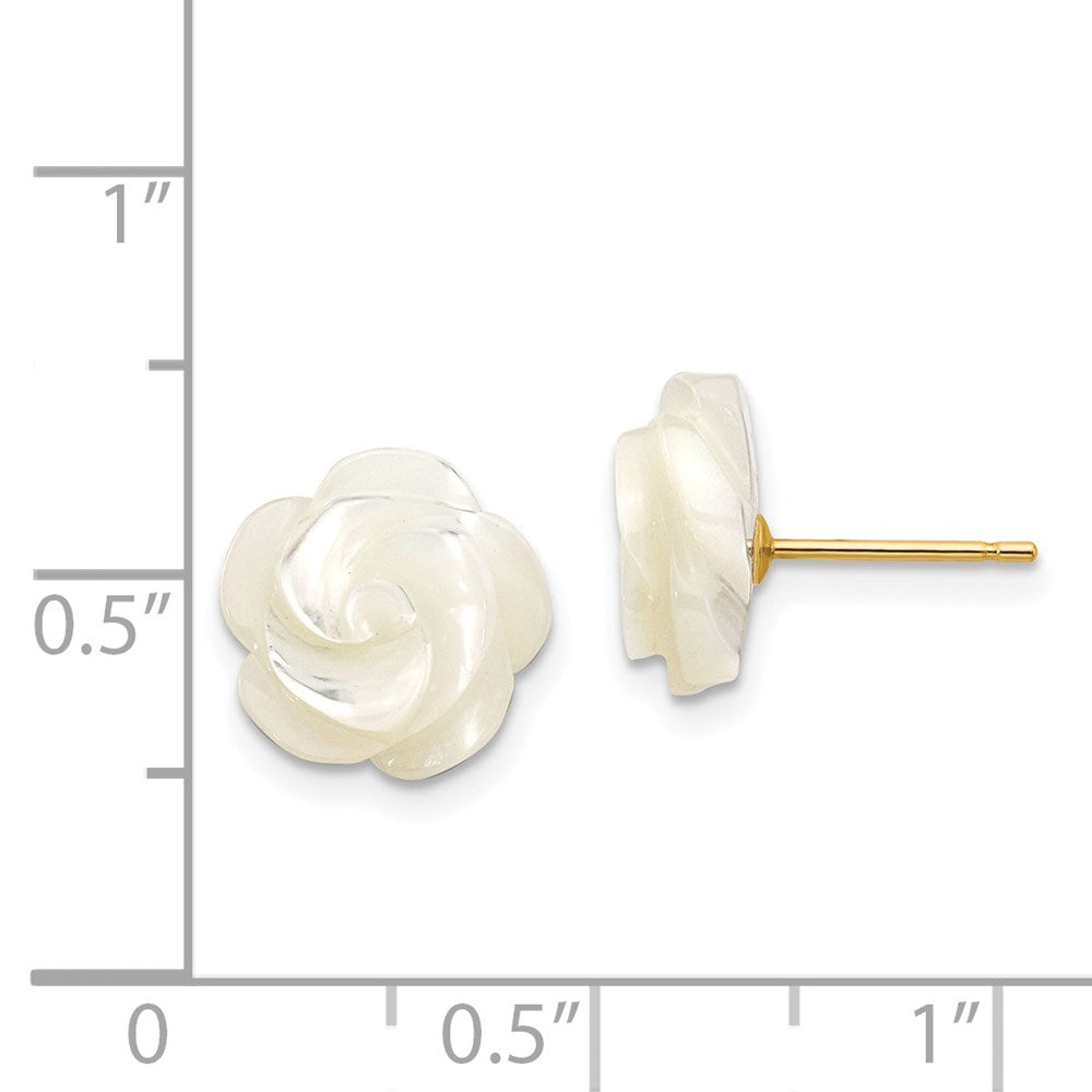 Gold 10mm White Mother of Pearl Flower Design Post Stud Earrings - Model XF594EW - Charlie & Co. Jewelry