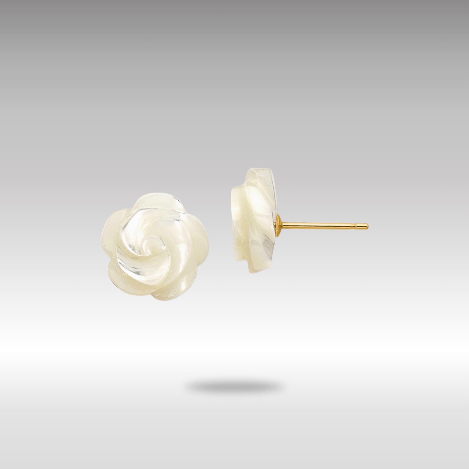 Gold 10mm White Mother of Pearl Flower Design Post Stud Earrings - Model XF594EW - Charlie & Co. Jewelry