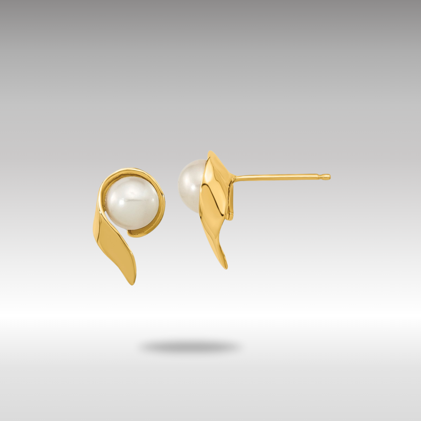 Gold 5-6mm White Button Freshwater Cultured Pearl Post Earrings - Model XF606E - Charlie & Co. Jewelry