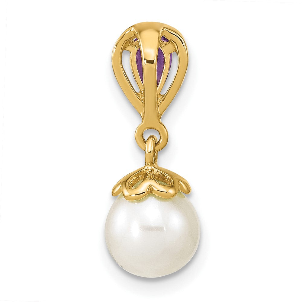 Charlie & Co Jewelry | 14k Gold W/ Amethyst & Freshwater Cultured Pearl Polished Chain Slide - Model XF642AM