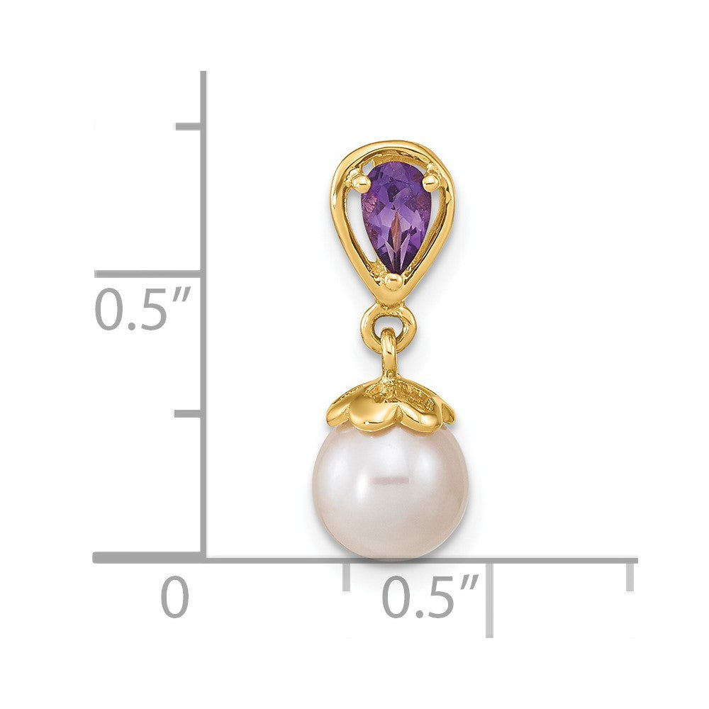 Charlie & Co Jewelry | 14k Gold W/ Amethyst & Freshwater Cultured Pearl Polished Chain Slide - Model XF642AM