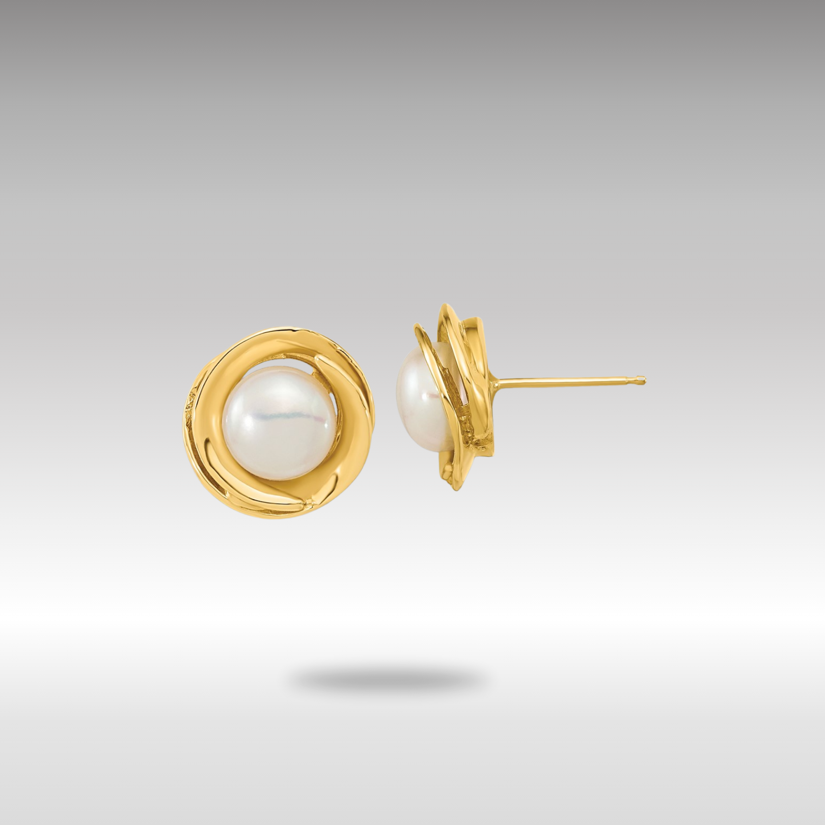 Gold 6-7mm White Button Freshwater Cultured Pearl Post Earrings - Model XF646E - Charlie & Co. Jewelry
