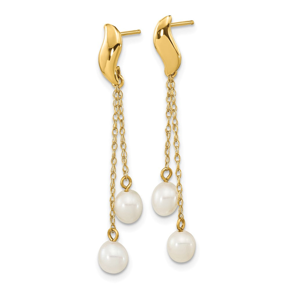 Gold 4-5mm White Rice Freshwater Cultured Pearl Dangle Post Earrings - Model XF677E - Charlie & Co. Jewelry