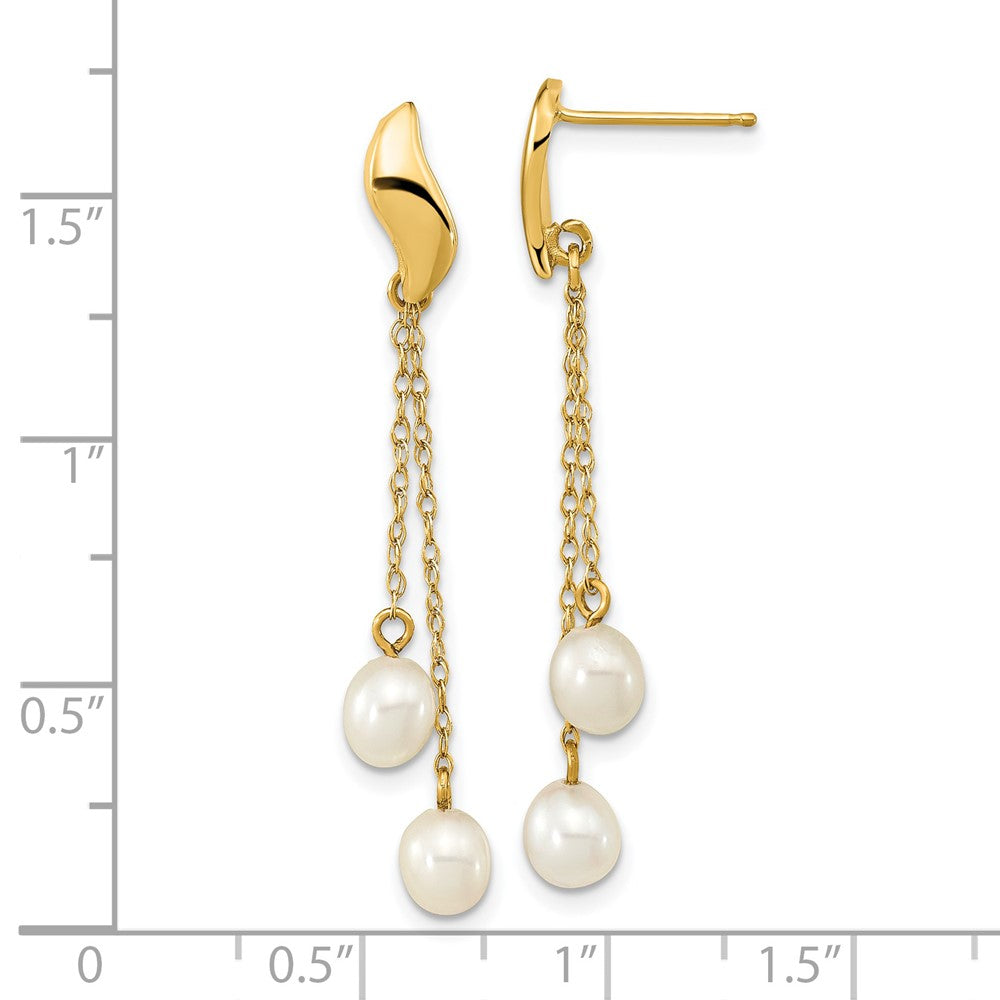 Gold 4-5mm White Rice Freshwater Cultured Pearl Dangle Post Earrings - Model XF677E - Charlie & Co. Jewelry