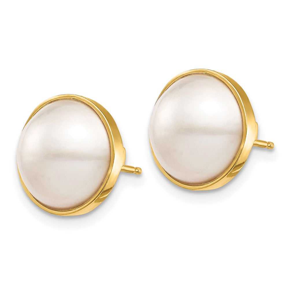 Gold 10-11mm White Saltwater Cultured Mabe Pearl Post Earrings - Model XF685E - Charlie & Co. Jewelry