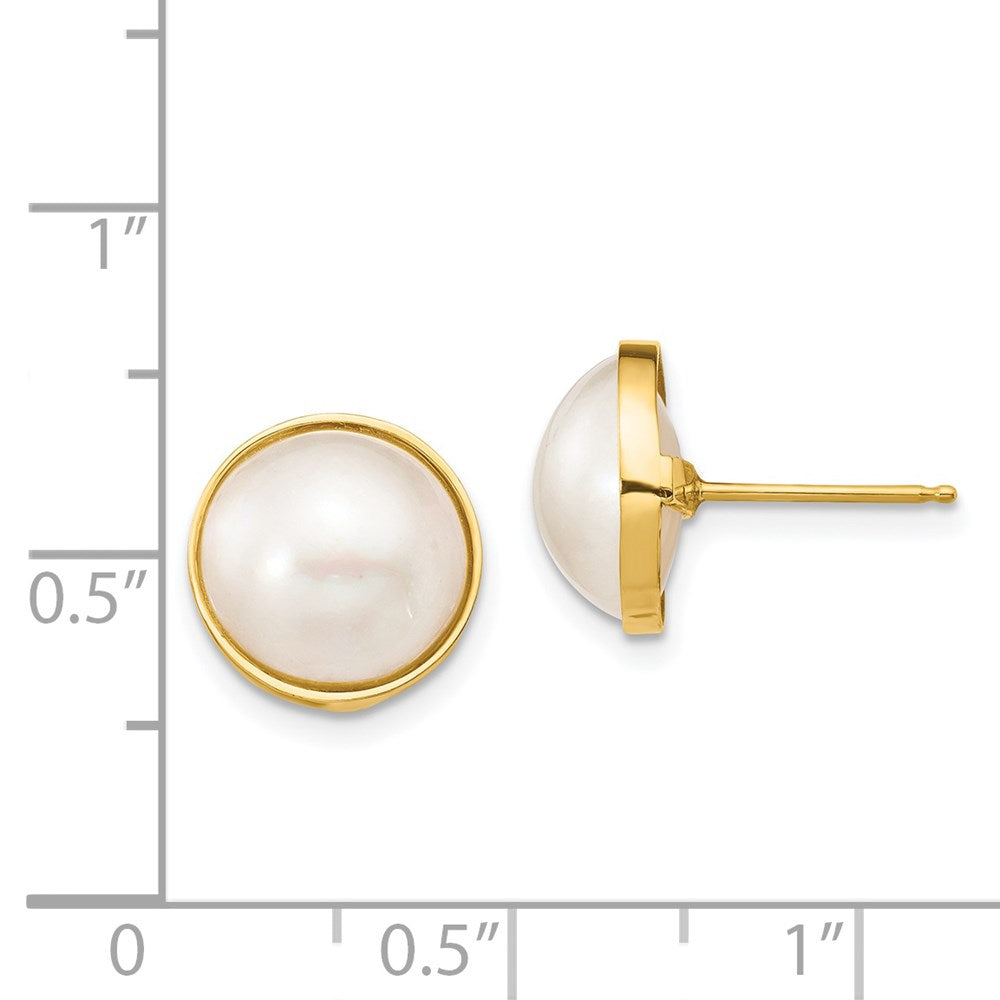 Gold 10-11mm White Saltwater Cultured Mabe Pearl Post Earrings - Model XF685E - Charlie & Co. Jewelry