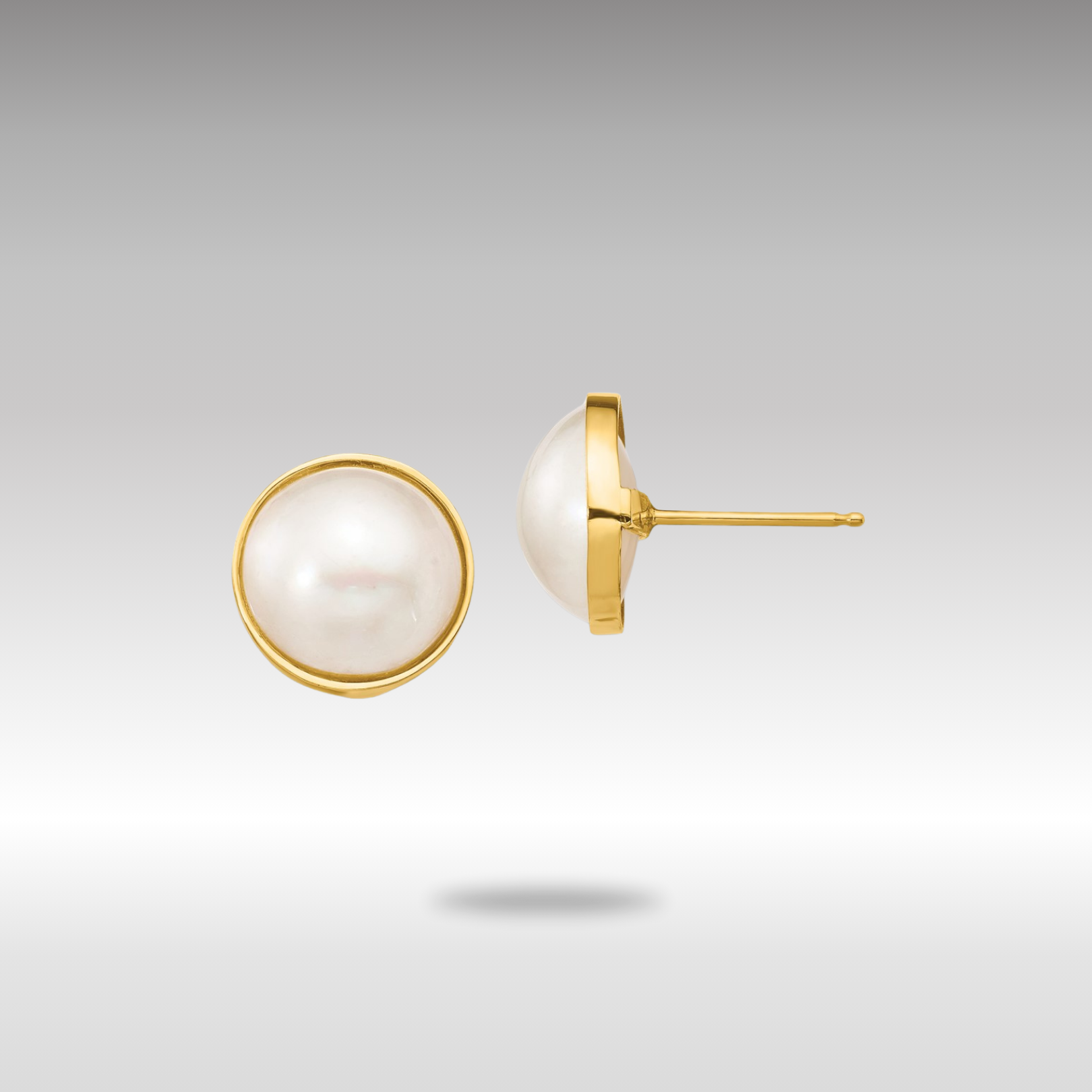 Gold 10-11mm White Saltwater Cultured Mabe Pearl Post Earrings - Model XF685E - Charlie & Co. Jewelry