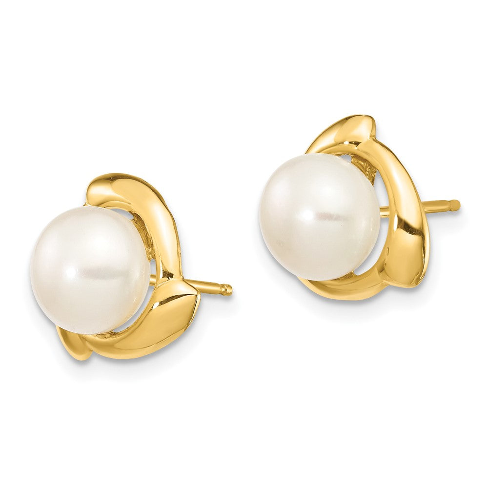 Gold 7-8mm White Button Freshwater Cultured Pearl Post Earrings - Model XF696E - Charlie & Co. Jewelry