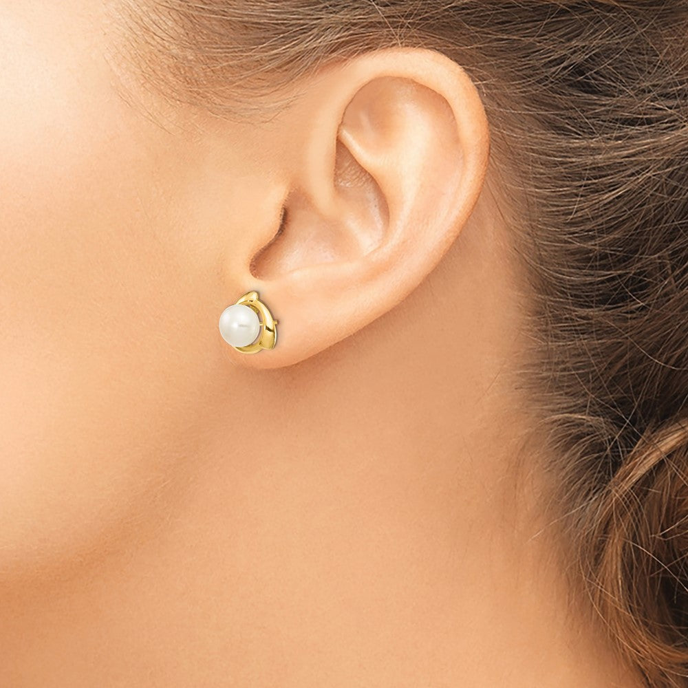Gold 7-8mm White Button Freshwater Cultured Pearl Post Earrings - Model XF696E - Charlie & Co. Jewelry
