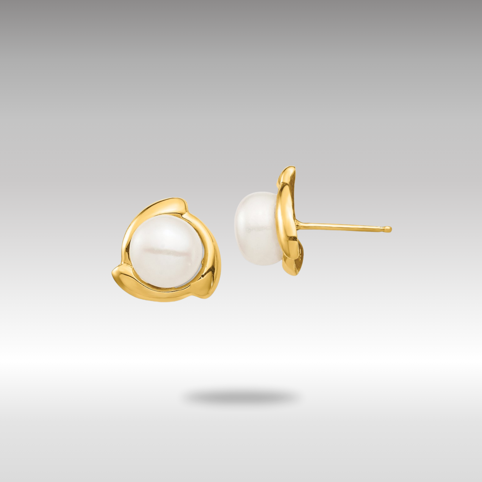 Gold 7-8mm White Button Freshwater Cultured Pearl Post Earrings - Model XF696E - Charlie & Co. Jewelry