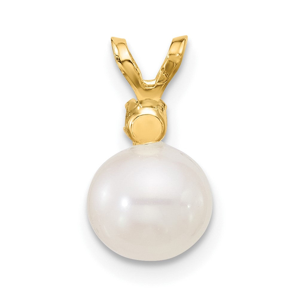 Charlie & Co Jewelry | 14k 7-7.5mm White Round Freshwater Cultured Pearl And .09em Emerald Pendant - Model XF741/E