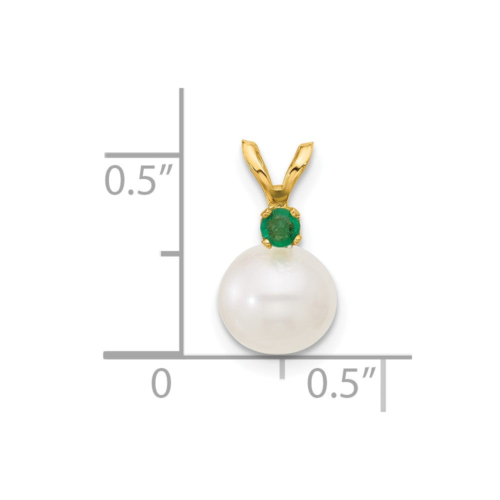 Charlie & Co Jewelry | 14k 7-7.5mm White Round Freshwater Cultured Pearl And .09em Emerald Pendant - Model XF741/E