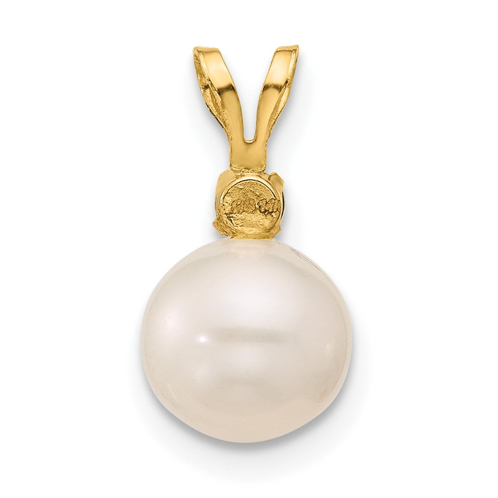 Charlie & Co Jewelry | 14k 7-7.5mm White Round Freshwater Cultured Pearl And .09sq Smoky Quartz Pendant - Model XF741/SQ