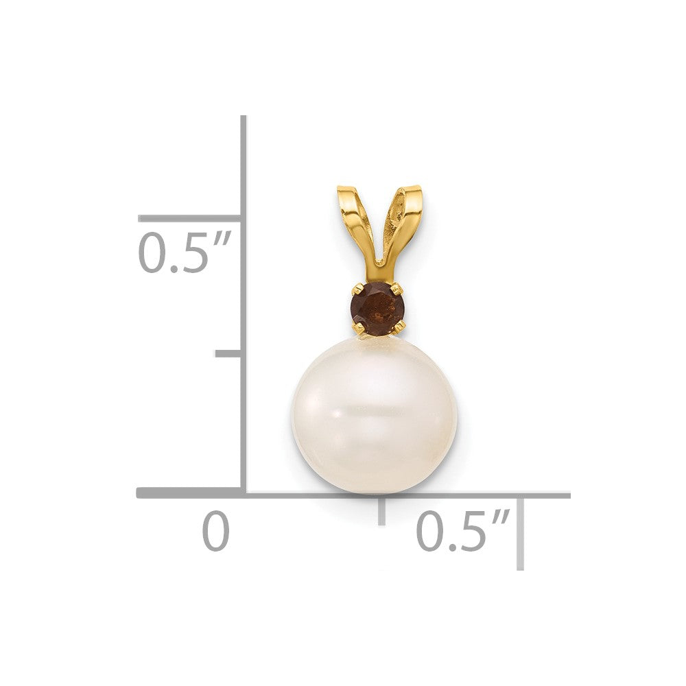 Charlie & Co Jewelry | 14k 7-7.5mm White Round Freshwater Cultured Pearl And .09sq Smoky Quartz Pendant - Model XF741/SQ