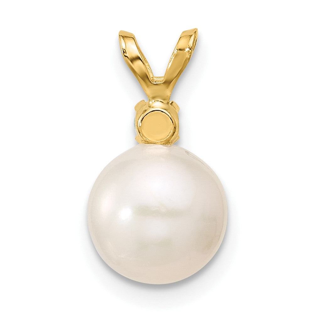 Charlie & Co Jewelry | 14k8-8.5mm White Round Freshwater Cultured Pearl And .09em Emerald Pendant - Model XF742/E