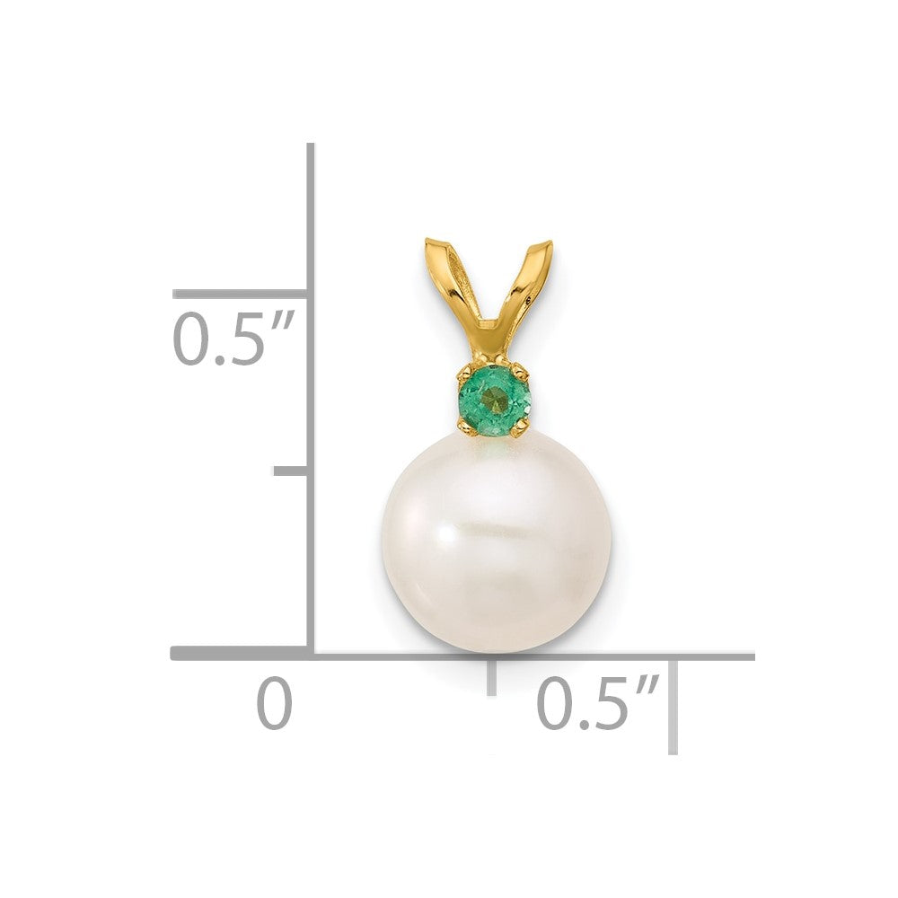 Charlie & Co Jewelry | 14k8-8.5mm White Round Freshwater Cultured Pearl And .09em Emerald Pendant - Model XF742/E