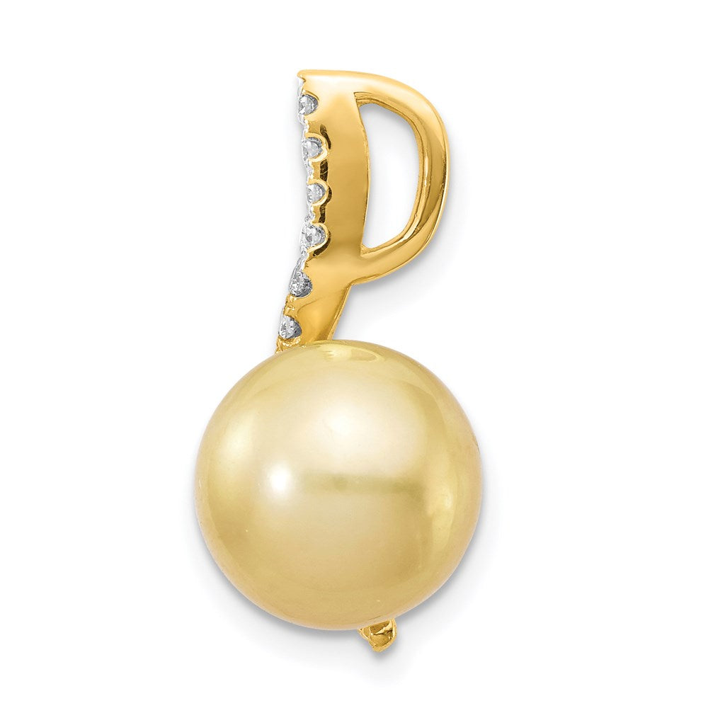 Charlie & Co Jewelry | 14k 10-11mm Round Golden South Sea Saltwater Cultured Pearl And .125 Carat Diamond Pendant - Model XF745