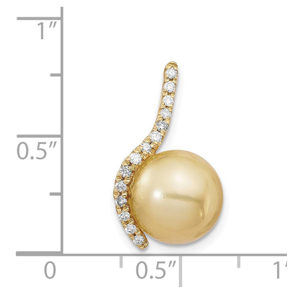 Charlie & Co Jewelry | 14k 10-11mm Round Golden South Sea Saltwater Cultured Pearl And .125 Carat Diamond Pendant - Model XF745