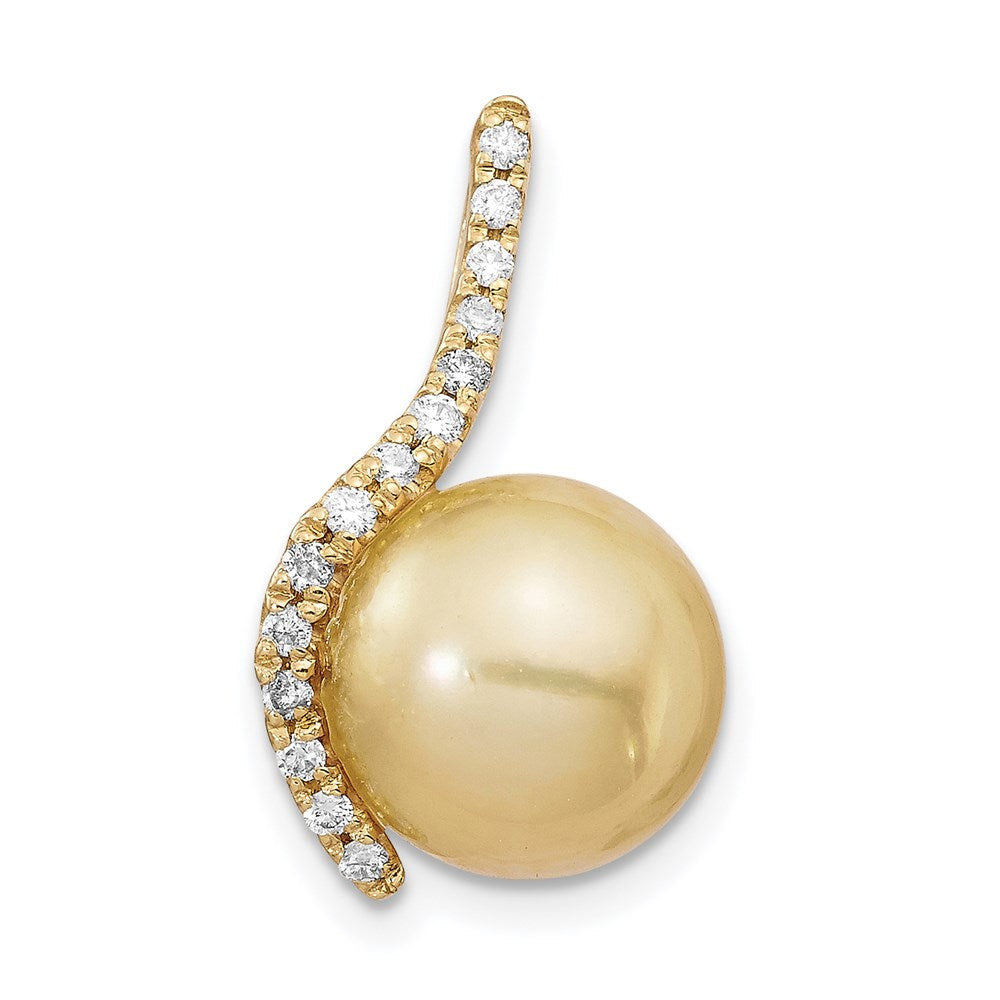 Charlie & Co Jewelry | 14k 10-11mm Round Golden South Sea Saltwater Cultured Pearl And .125 Carat Diamond Pendant - Model XF745