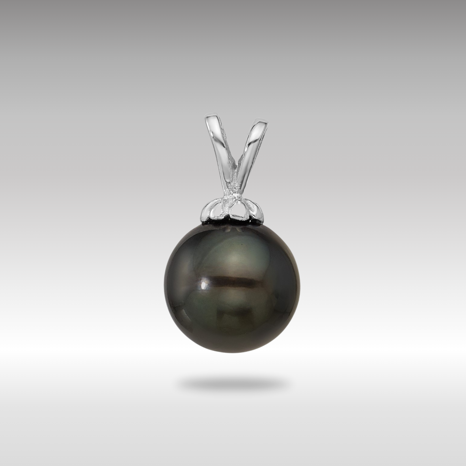 White Gold 8-9mm Round Black Saltwater Tahitian Pearl Pendant - Model XF761 - Charlie & Co. Jewelry