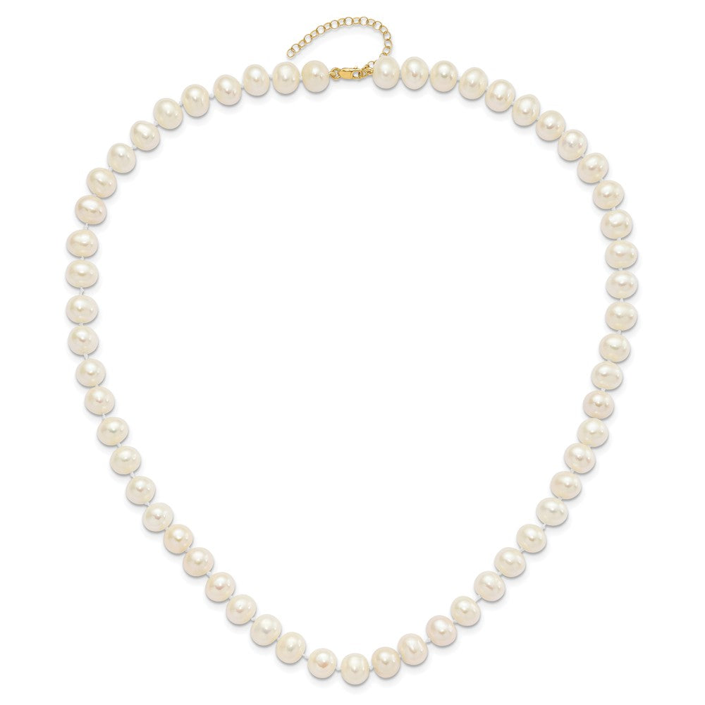 Gold 8-9mm Near Round White FWC Pearl Earring with 1in ext. Bracelet with 2in ext Necklace - Model XF769SET - Charlie & Co. Jewelry