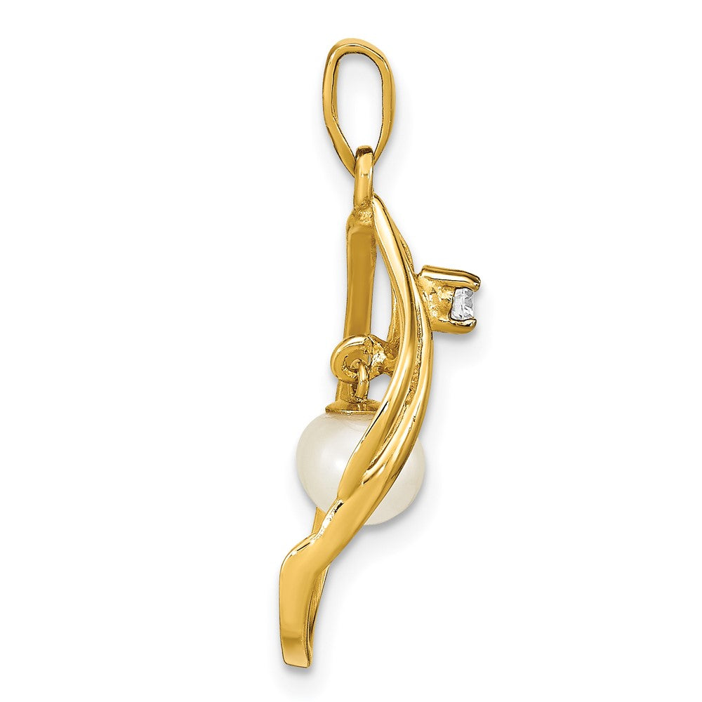 Charlie & Co Jewelry | 14k 5-6mm White Round Freshwater Cultured Pearl And .05 Carat Diamond Pendant - Model XF782