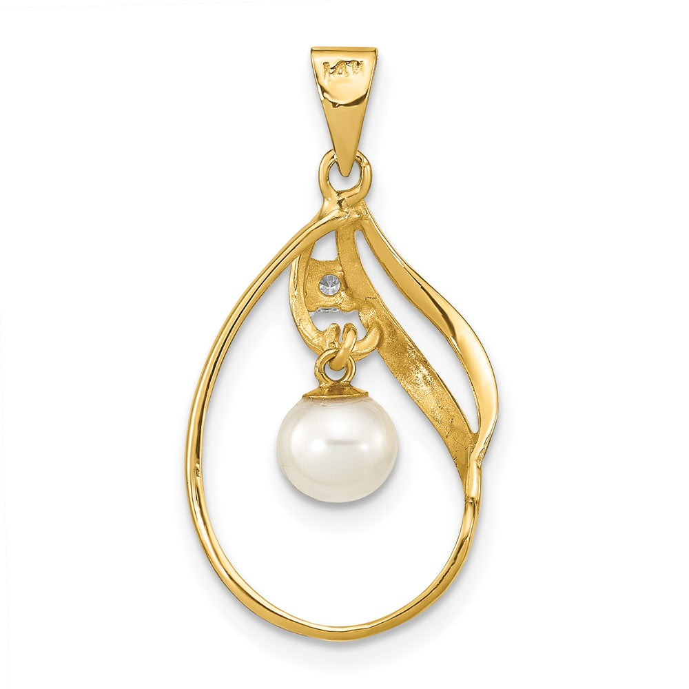 Charlie & Co Jewelry | 14k 5-6mm White Round Freshwater Cultured Pearl And .05 Carat Diamond Pendant - Model XF782