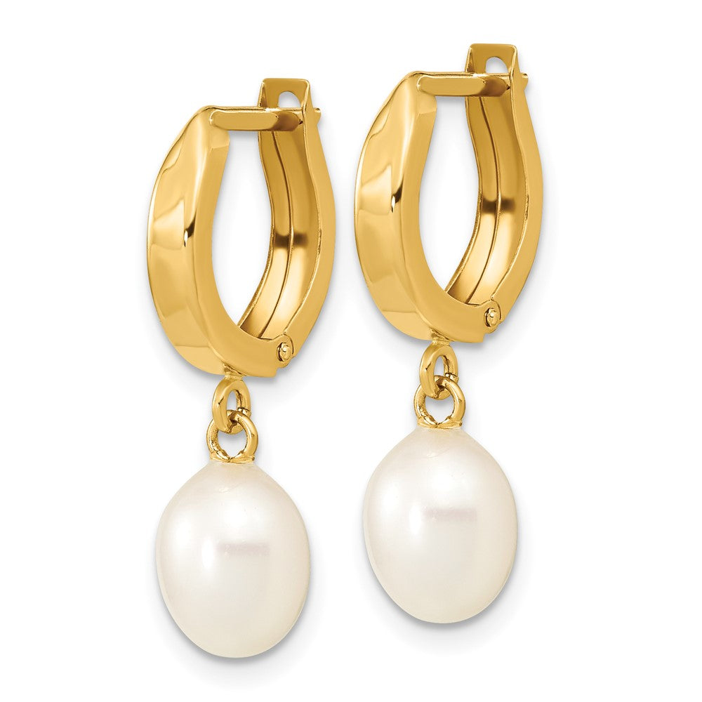 Gold 6-7mm Rice White FWC Pearl Hoop Dangle Earrings Model-XF792E - Charlie & Co. Jewelry