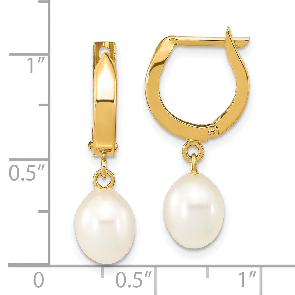 Gold 6-7mm Rice White FWC Pearl Hoop Dangle Earrings Model-XF792E - Charlie & Co. Jewelry