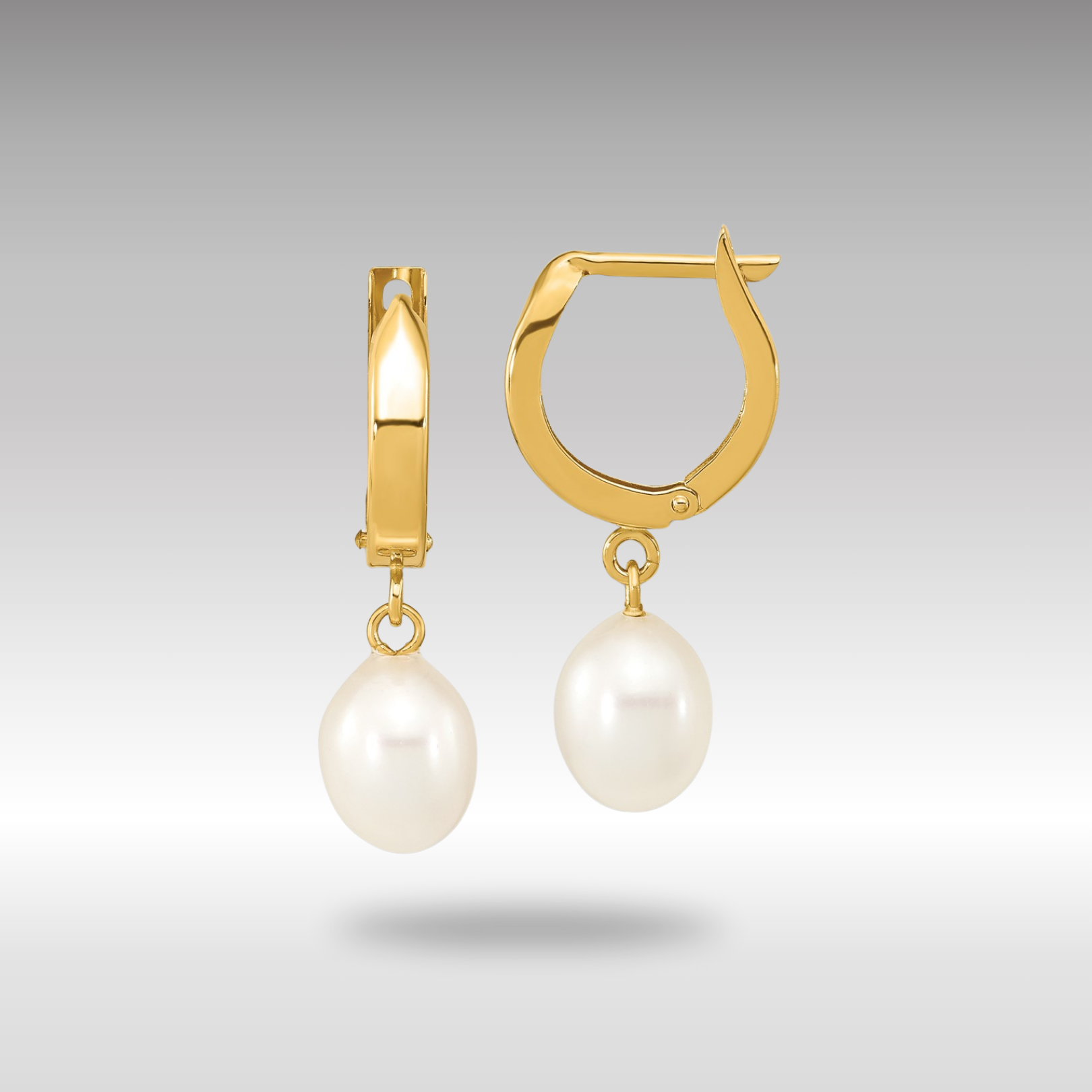 Gold 6-7mm Rice White FWC Pearl Hoop Dangle Earrings Model-XF792E - Charlie & Co. Jewelry