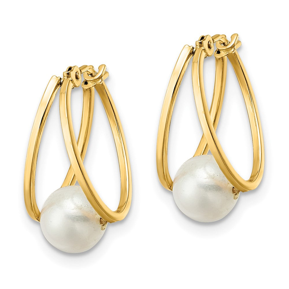Gold Polished Freshwater Cultured Pearl Hoop Earrings Model-XF798E - Charlie & Co. Jewelry