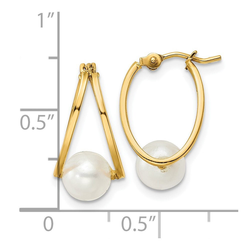 Gold Polished Freshwater Cultured Pearl Hoop Earrings Model-XF798E - Charlie & Co. Jewelry