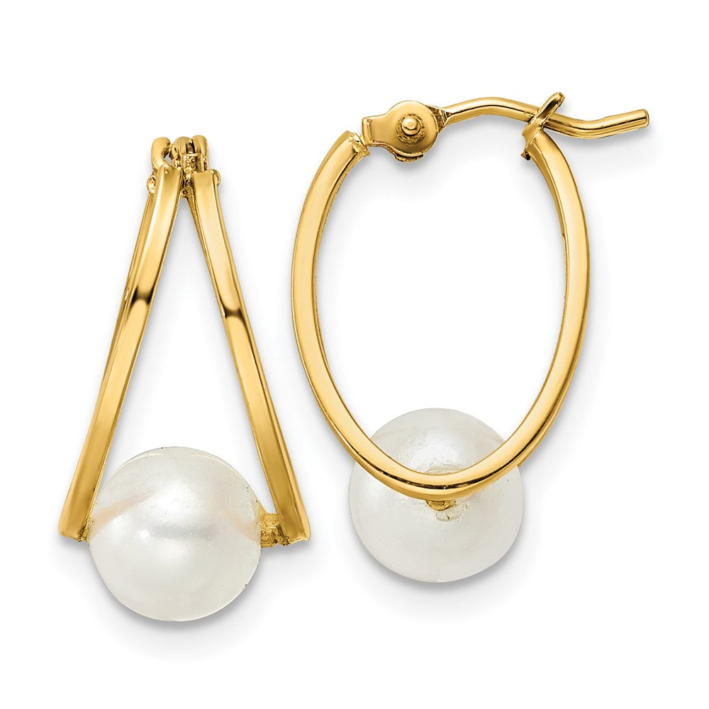 Gold Polished Freshwater Cultured Pearl Hoop Earrings Model-XF798E - Charlie & Co. Jewelry