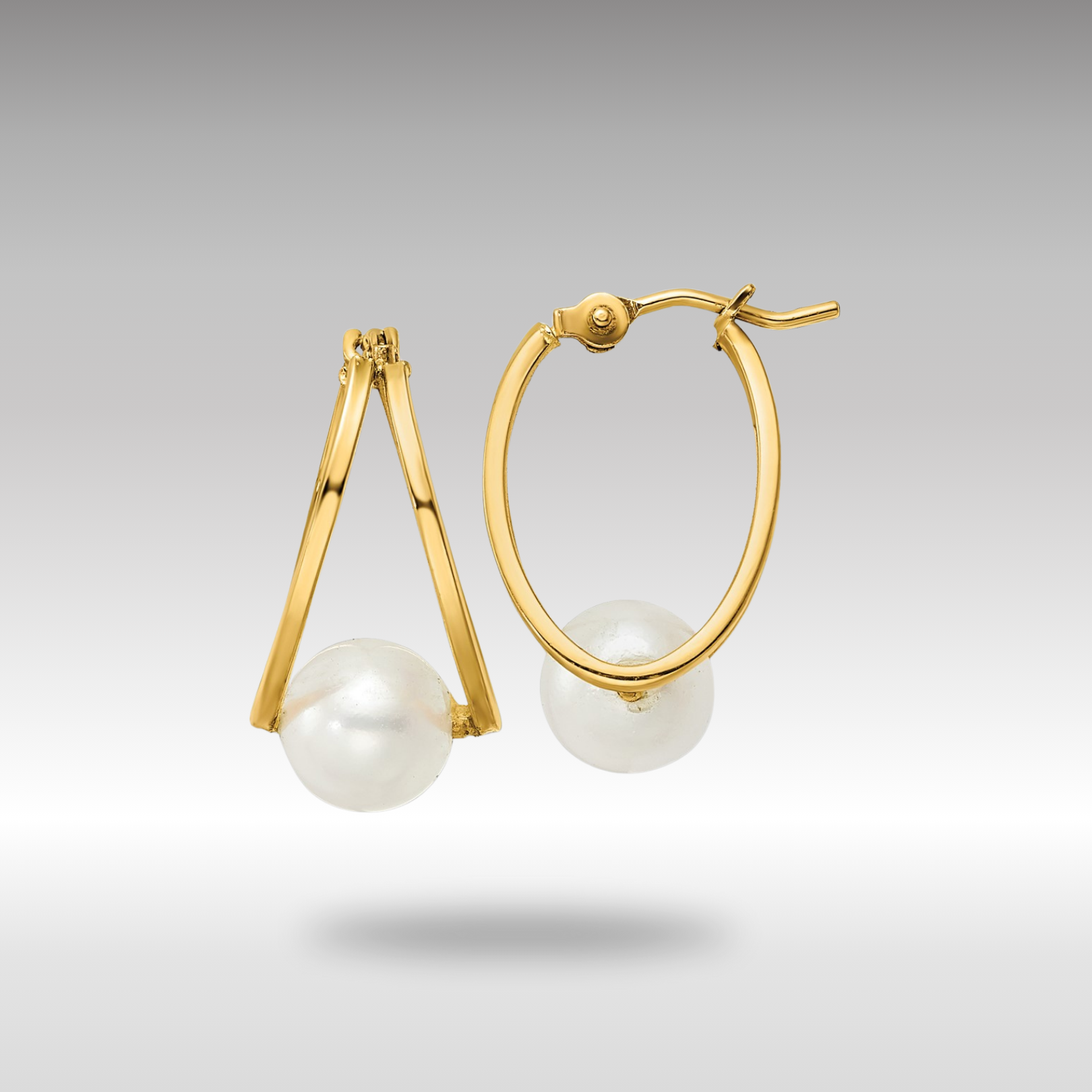 Gold Polished Freshwater Cultured Pearl Hoop Earrings Model-XF798E - Charlie & Co. Jewelry