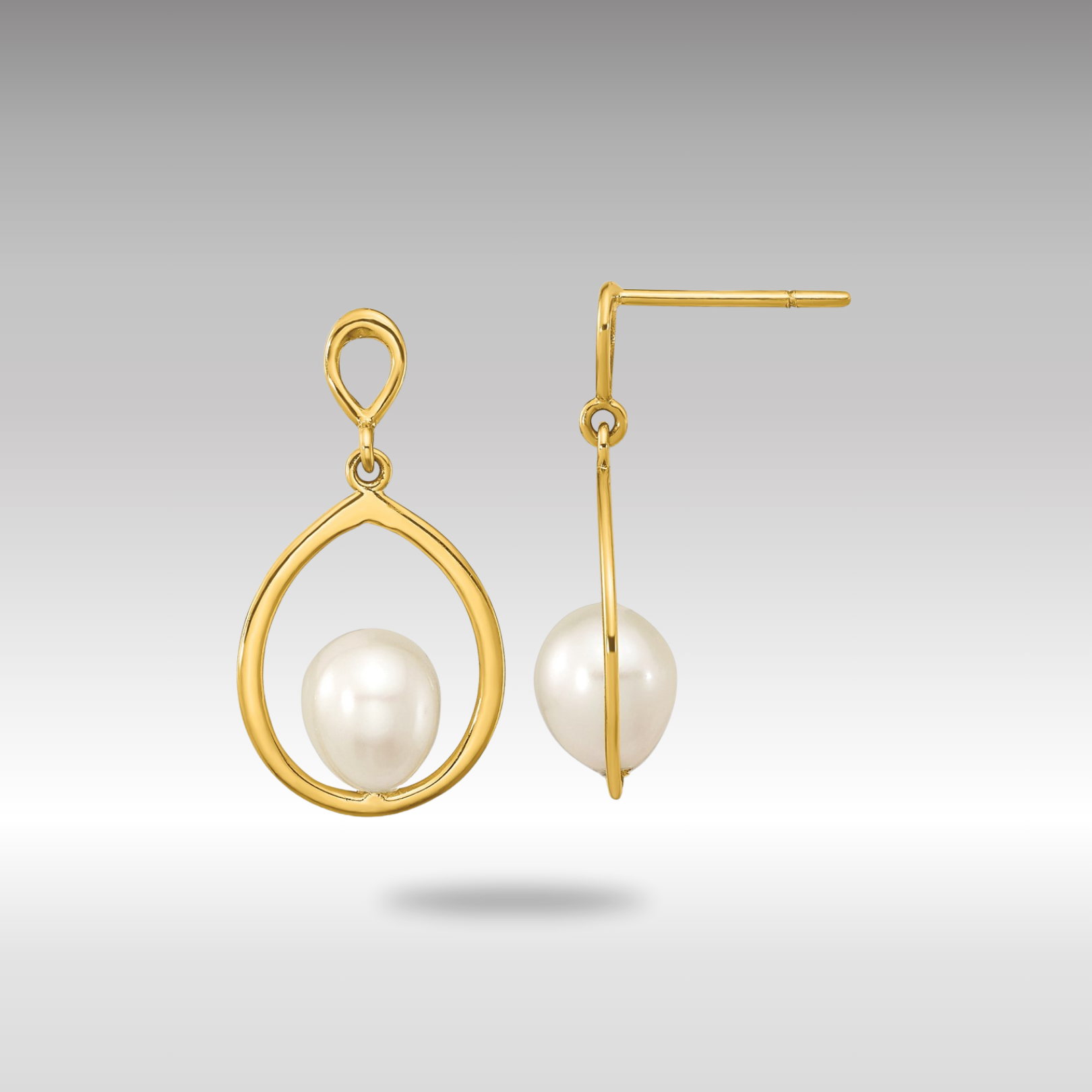 Gold 6-7mm Teardrop White FWC Pearl Dangle Earrings - Model XF799E - Charlie & Co. Jewelry