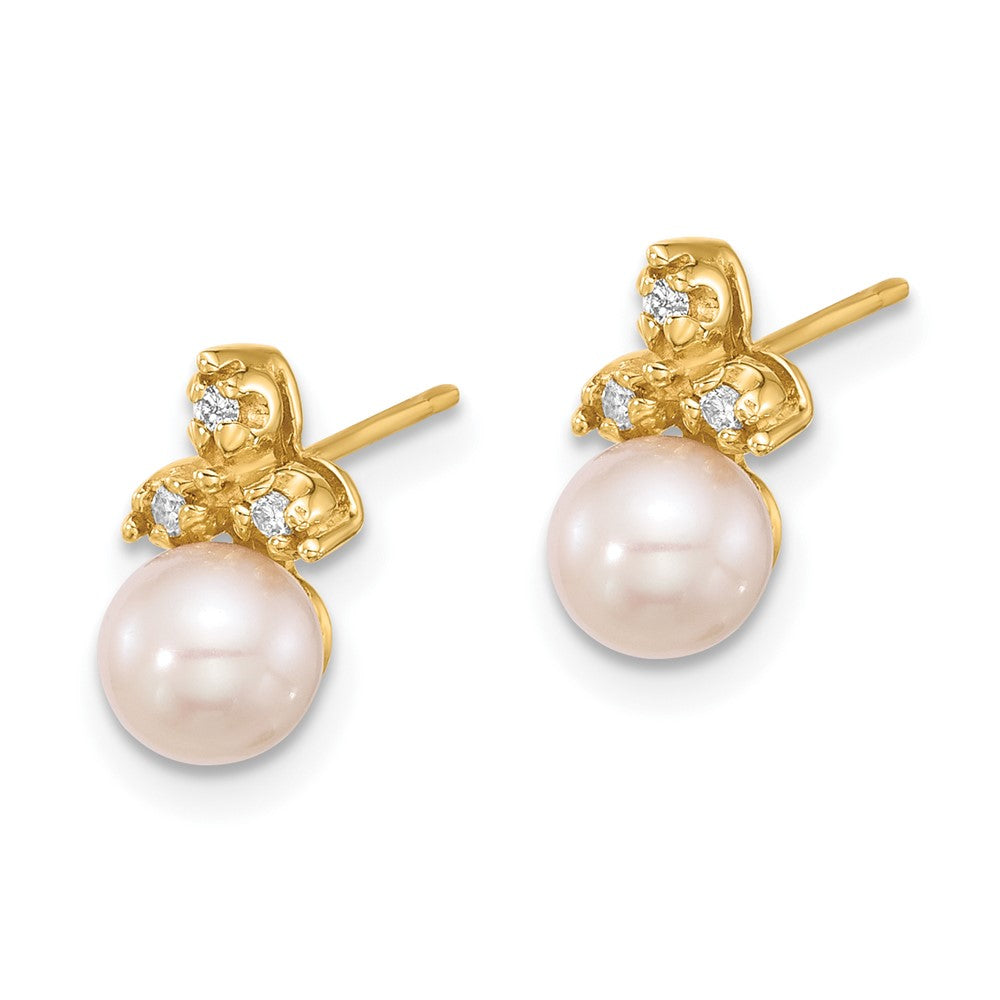 Gold 5-6mm Button Freshwater Cultured Pearl .06ct Dia Post Earrings - Model XF847E - Charlie & Co. Jewelry