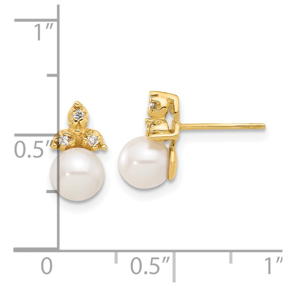 Gold 5-6mm Button Freshwater Cultured Pearl .06ct Dia Post Earrings - Model XF847E - Charlie & Co. Jewelry