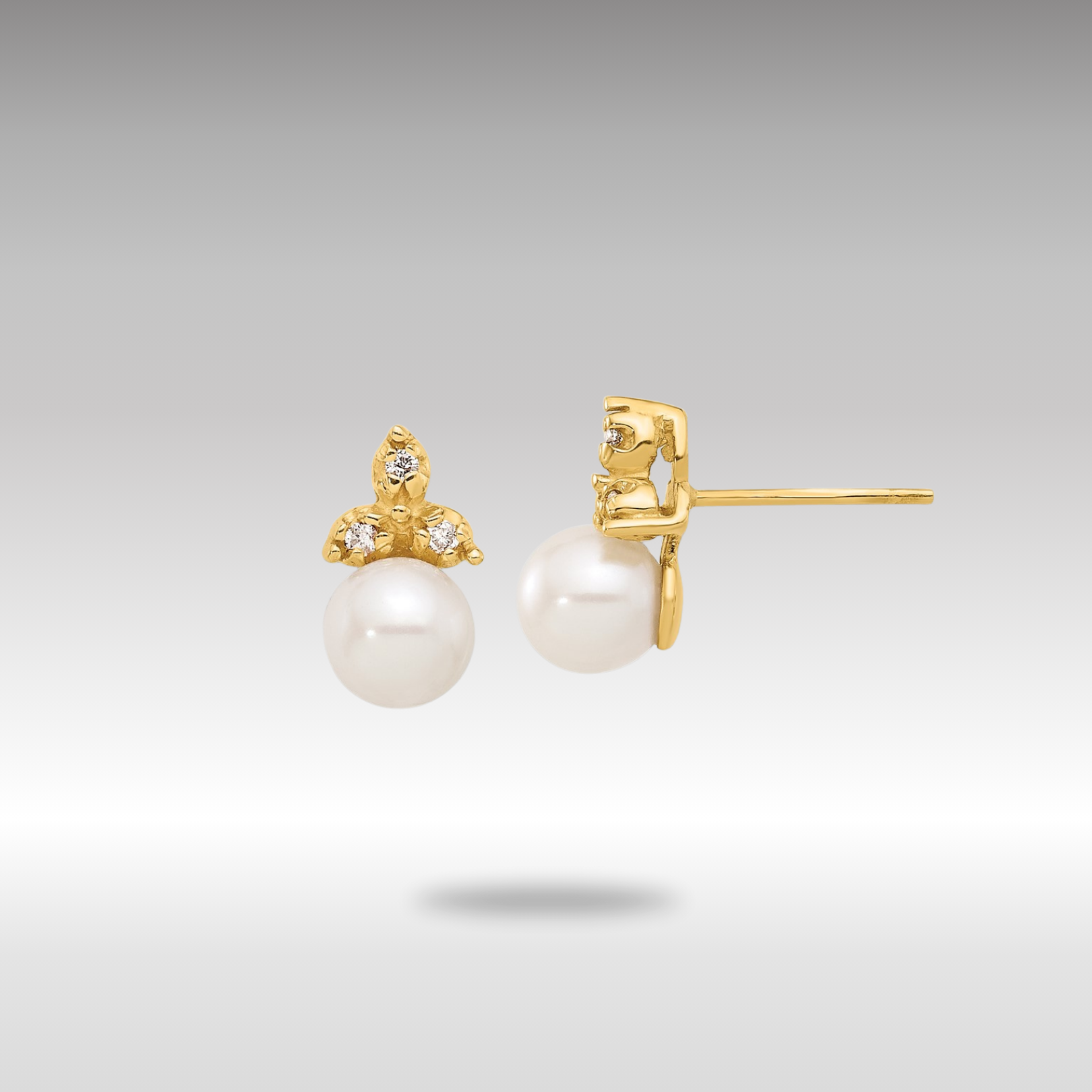 Gold 5-6mm Button Freshwater Cultured Pearl .06ct Dia Post Earrings - Model XF847E - Charlie & Co. Jewelry