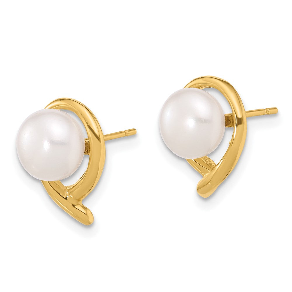 Gold 7-8mm Button White Freshwater Cultured Pearl Post Earrings - Model XF856E - Charlie & Co. Jewelry