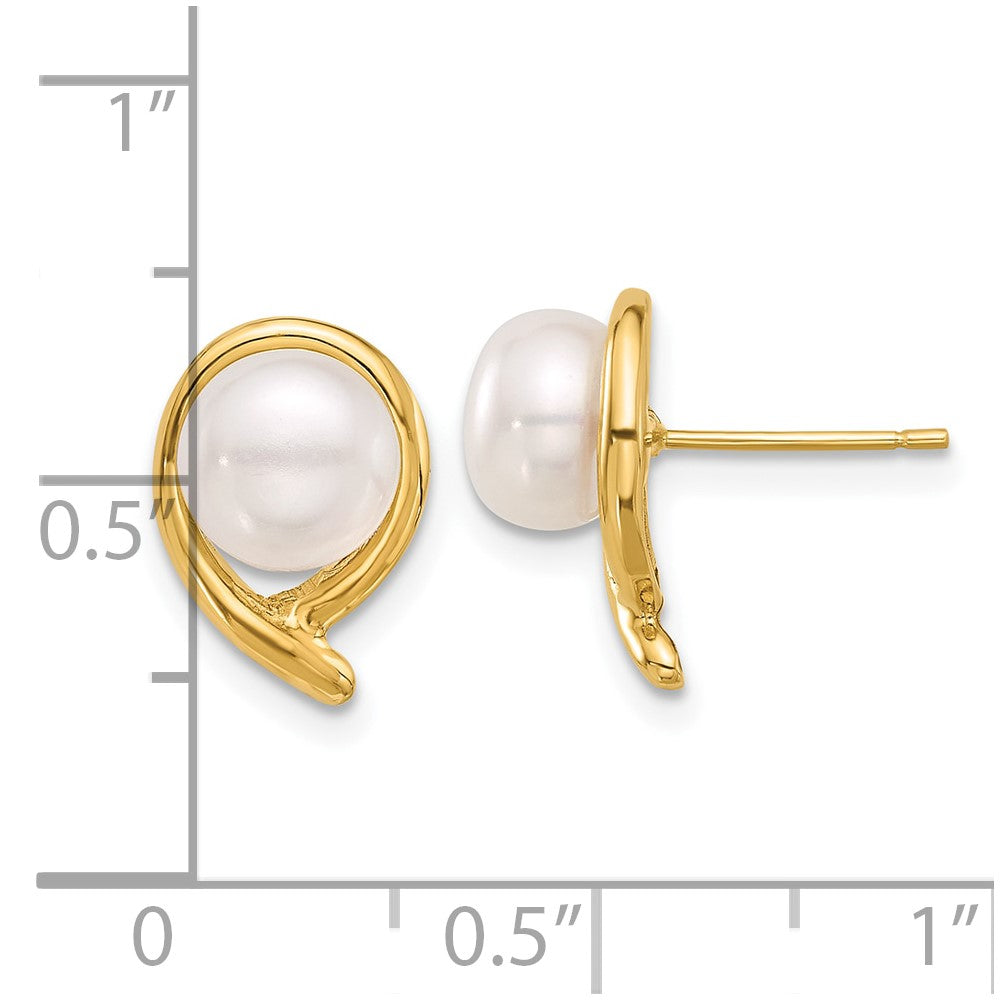 Gold 7-8mm Button White Freshwater Cultured Pearl Post Earrings - Model XF856E - Charlie & Co. Jewelry