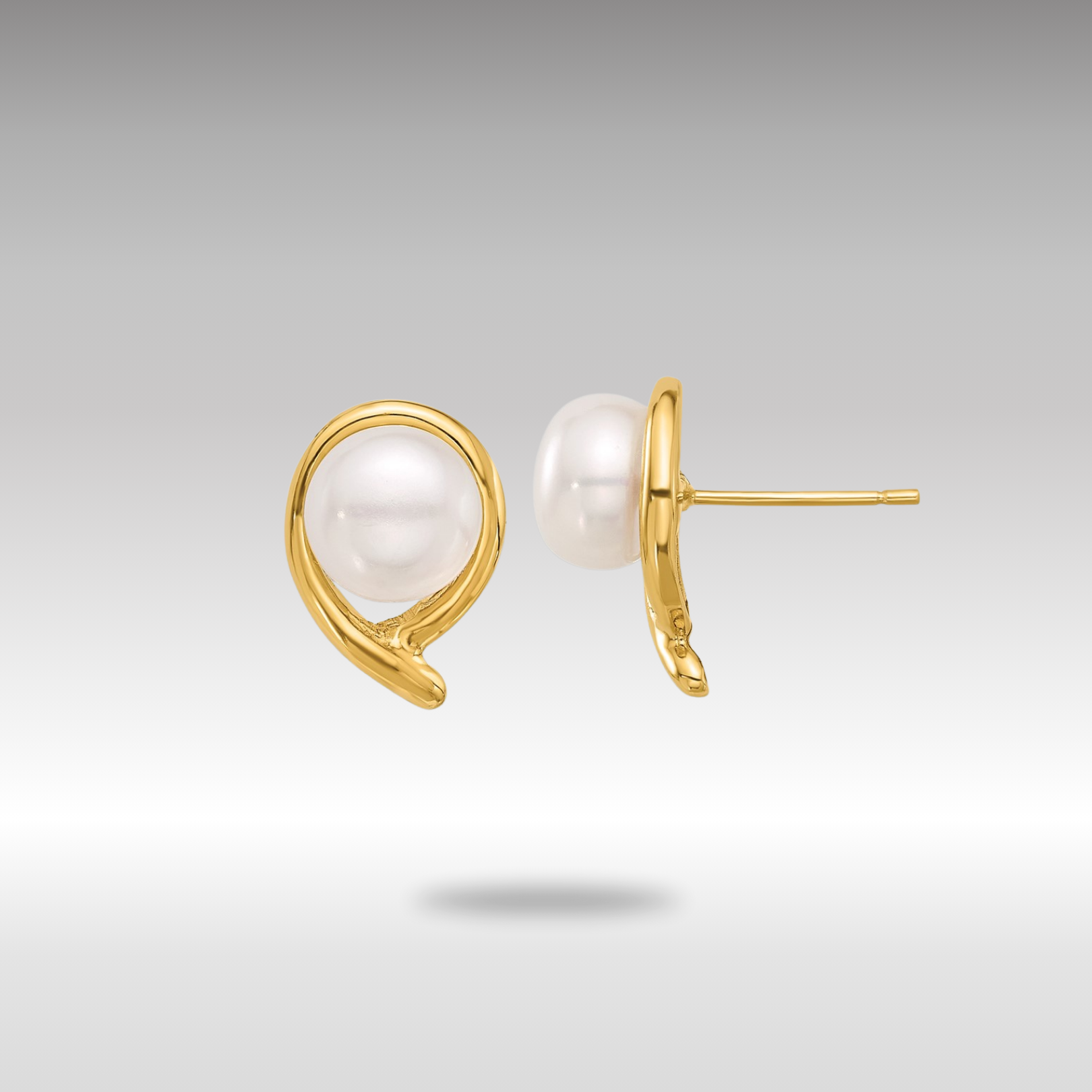 Gold 7-8mm Button White Freshwater Cultured Pearl Post Earrings - Model XF856E - Charlie & Co. Jewelry