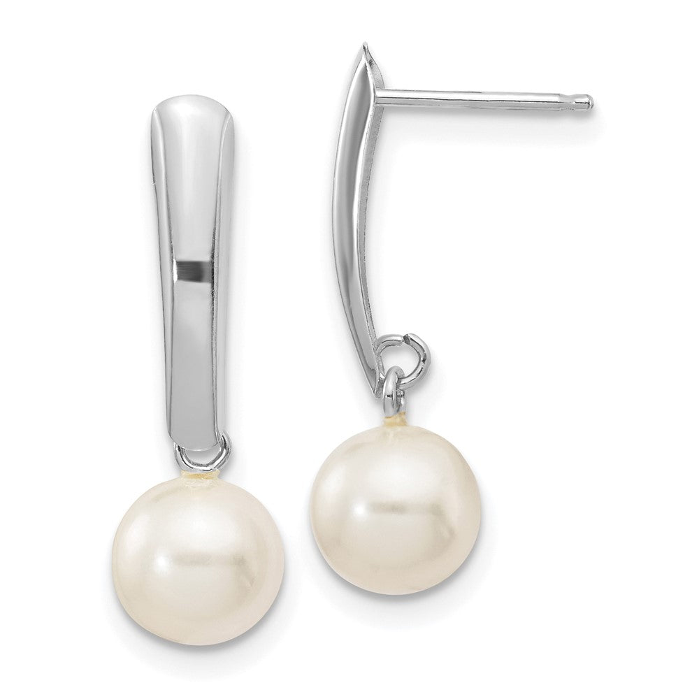 White Gold 6-7mm Round White FWC Pearl Dangle Earrings Model-XFW263E - Charlie & Co. Jewelry